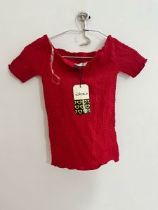 Smocked Off-Shoulder Red Top