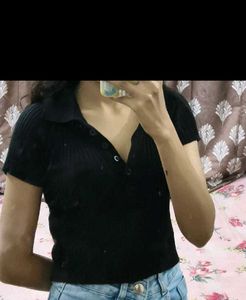 Ribbed Knit Polo Top