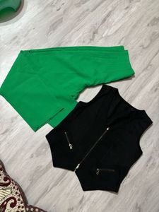 Green Pants & Black Vest Set