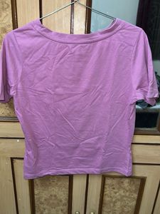 Pink Crew Neck Crop  T-Shirt