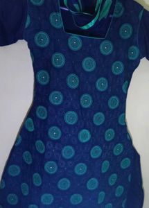 Blue Kurta Set with Green Embellishments