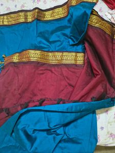 Elegant Teal Saree with Gold Border