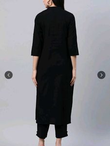 Libas Women Black Cotton Solid Straight Kurta