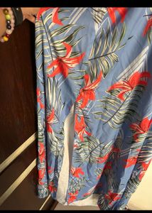Blue Tropical Print Maxi Dress