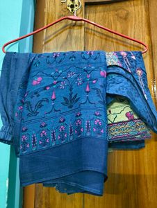 Beautiful Blue &amp; Sea Green Printed Cotton Suit Set