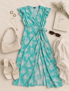 🌊Floral Wrap Midi Dress 🌸