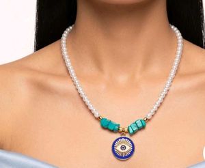 Unique Pearl &amp; Evil Eye Necklace