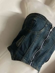 Denim Strapless Zipper Top