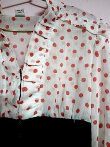 Polka Dot Corset Cinched Waist Blouse Top