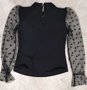 Chic Black Polka Dot Mesh Sleeve Top