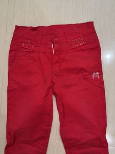 Vibrant Red Slim Fit Pants