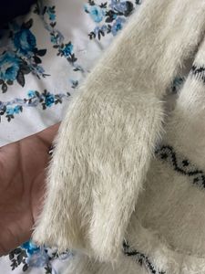 Cozy White Knit woolen dress with Black Detail