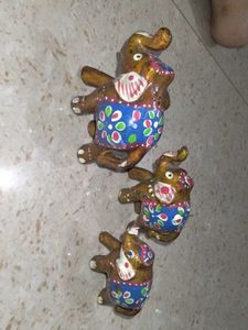 Set of 3 Hand-Painted Elephant Figurines