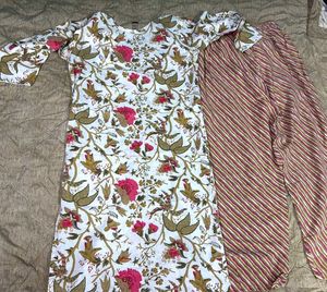 Floral Print Kurta with Striped Palazzo Set