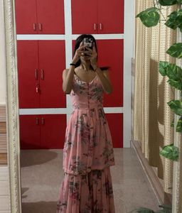 Floral Printed Peach sharara set