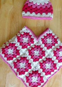 Handmade Granny Square Poncho & Hat Set