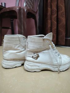 Chunky White High-Top Boots