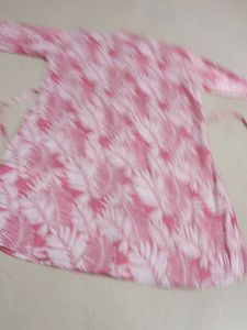 2xl ,Pink Leaf Print Button-Down Tunic