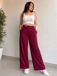 SHEIN Burgundy Wide Leg Trousers | Size 28 |