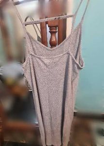 Grey Ribbed Spaghetti Strap Cami vest dress