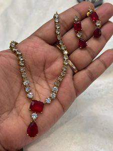 Stunning Red & White Stone Necklace Set