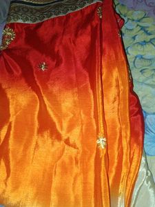 Vibrant Orange &amp; Gold Saree