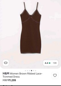 H&amp;M Brown Ribbed Lace Trimmed Dress