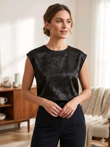 Elegant Black Jacquard Sleeveless Top