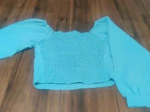 Trendy Teal Smocked Crop Top