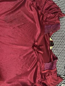 Satin Night suit with Lace Trim
