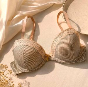 Striped Lace Trim Push-Up Bra