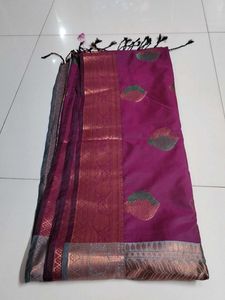 Elegant Purple Saree with Gold Border