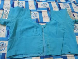 Ethnic blue saree💙with stiched blouse