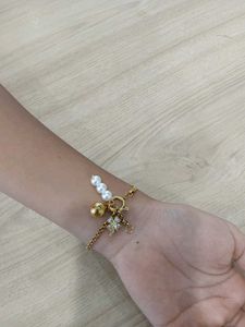 Gold Charm Bracelet with Pearls