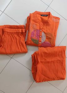 Orange Kurta Set with Embellishments