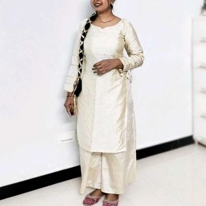 Elegant Cream Kurta Set with Palazzos, Shrug