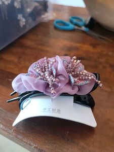 Elegant Purple Floral Beaded Hair Clip