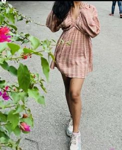 WESTSIDE Plaid V-Neck Mini Dress