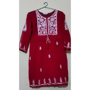 Red Embroidered Tunic Dress