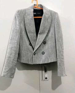 Zara Stylish Grey Double-Breasted Blazer