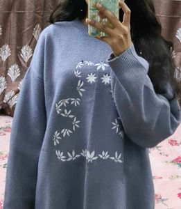 Floral Embroidered Pullover Sweater Oversized
