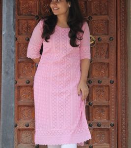 Pink Embroidered Kurta