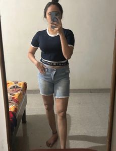 Navy Blue Stylish Crop Top with White Border