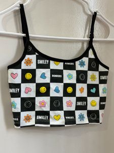 Checkerboard Smiley Crop Top