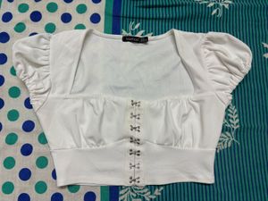 White Corset Style Crop Top