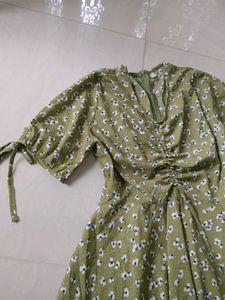 Olive Green Floral Mini Dress