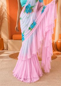 Chic Ruffled Floral Saree