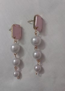 Elegant Pink Gem &amp; Pearl Drop Earrings