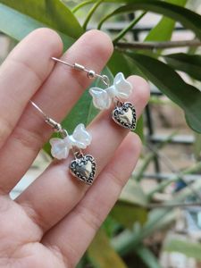 Coquette Cute Bow &amp; Heart Drop Earrings