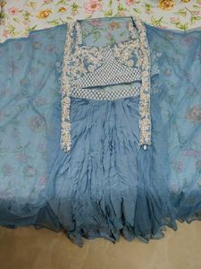 hand work crop top with shrug and dupatta